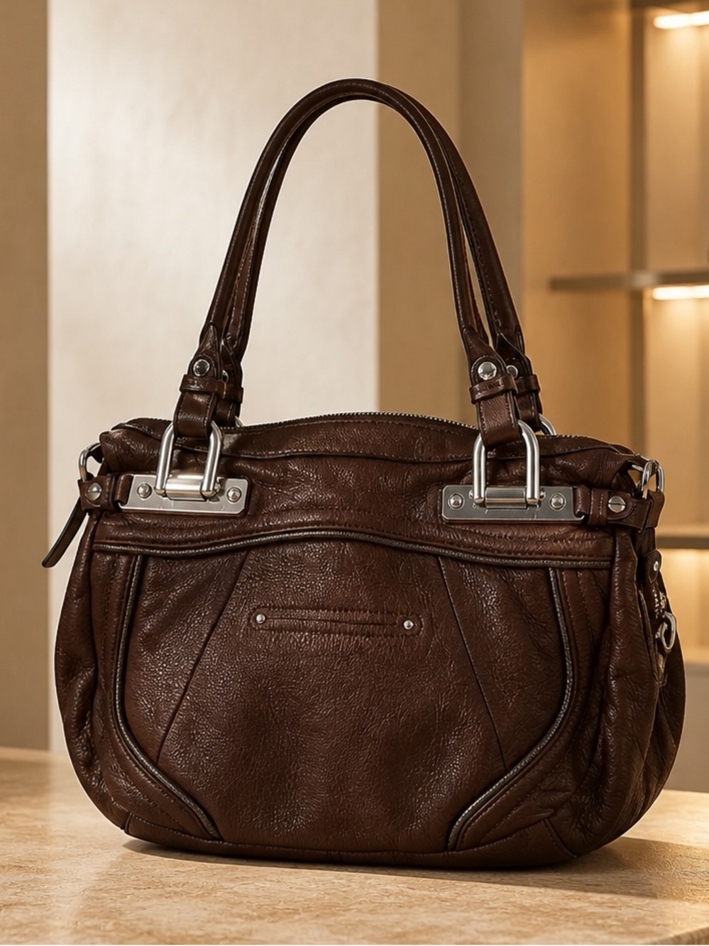 B MAKOWSKY Brown SOFT Leather & Zebra Fur CANTERBURY TOTE - Picture 2 of 10